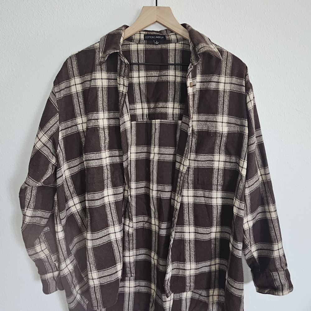 Cotton Candy Brown and Cream Plaid Shirt
